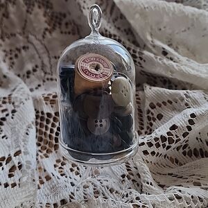 Small Glass Cloche Vintage Buttons/wooden Thread Spool Kitschy Collectable